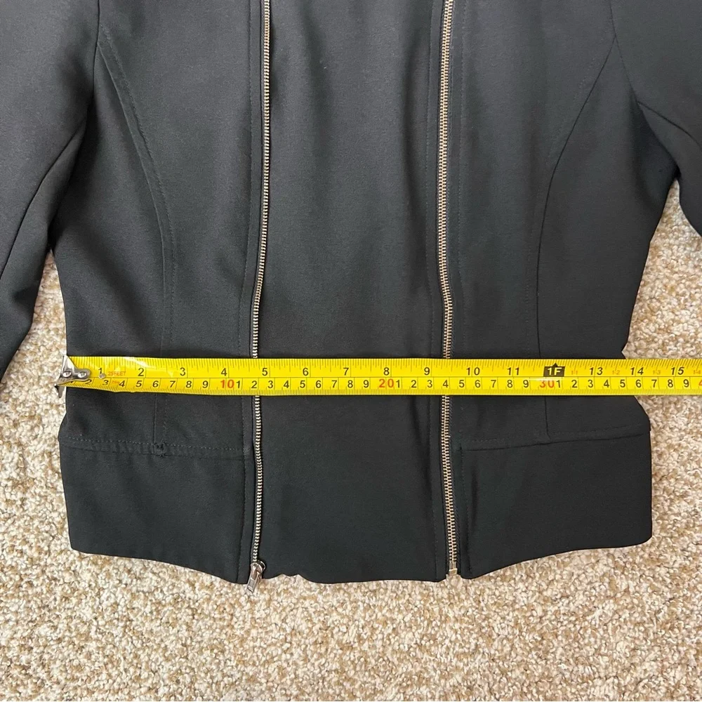 Black Cropped Moto Jacket Size Small Gold Double Zippers - Picture 6 of 12